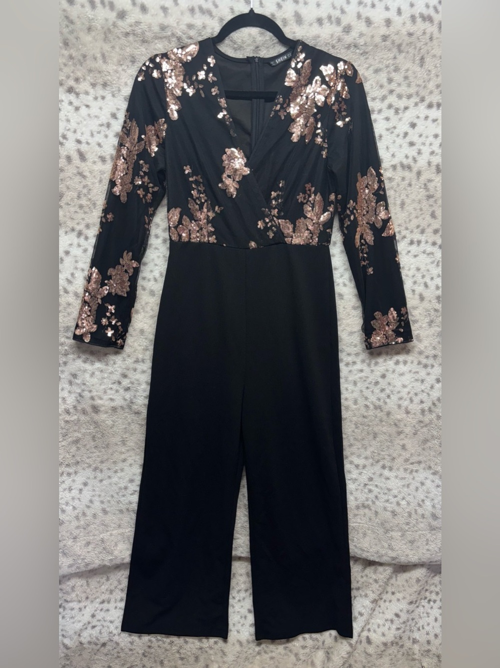 SHEIN FLORAL ROSE GOLD SEQUIN JUMPSUIT